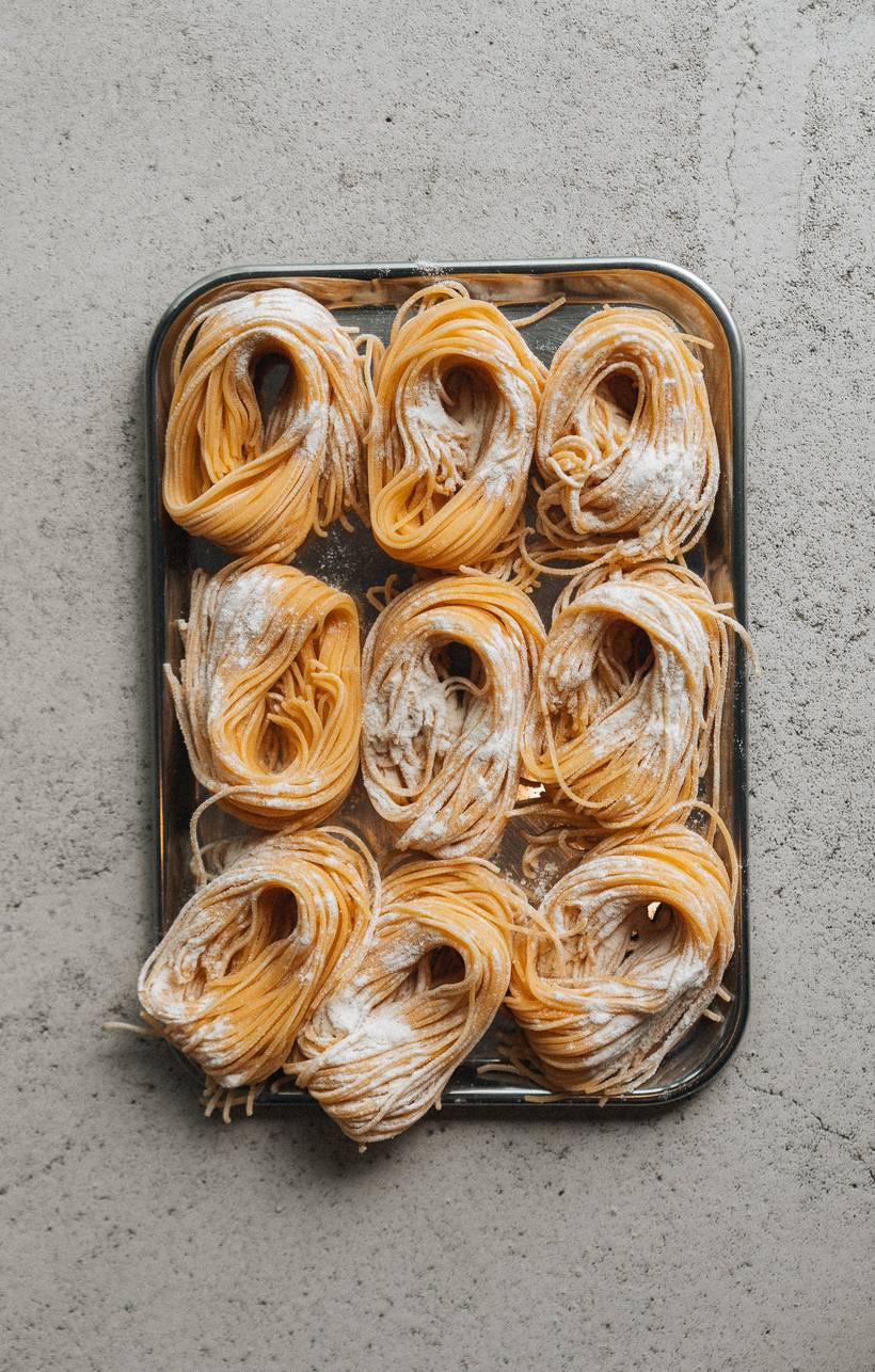 Nesten verse pasta op een bakblik